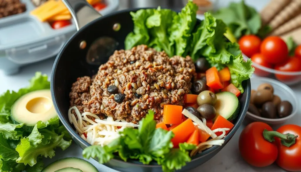 keto hamburger bowl preparation