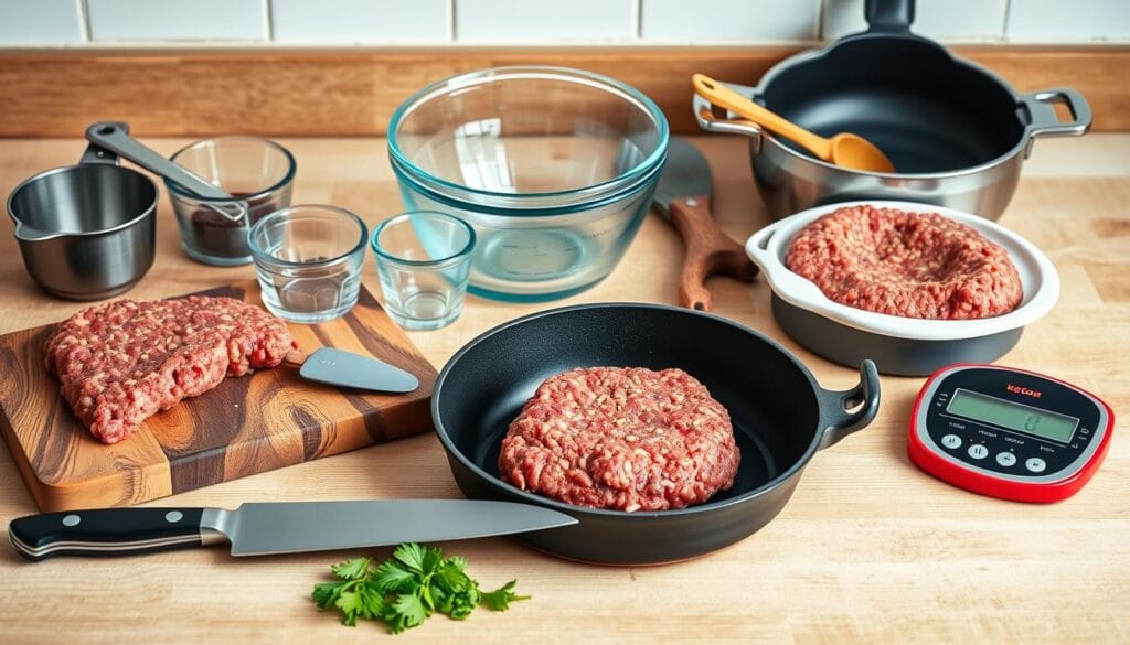 kitchen tools for keto recipes with hamburger